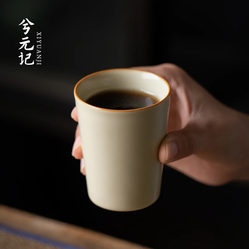兮元记豆黄汝窑茶杯主人杯陶瓷可乐杯随身杯大容量家用水杯马克杯