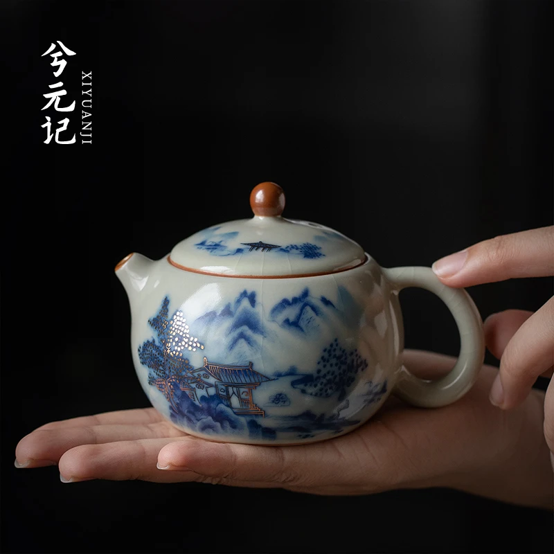 兮元记描金米黄汝窑陶瓷泡茶壶单壶2025新款家用高档茶水壶西施壶
