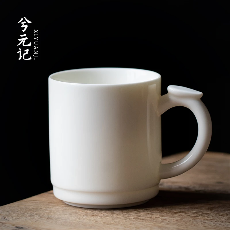兮元记羊脂玉瓷马克杯家用陶瓷个人专用水杯高端办公室大容量杯子