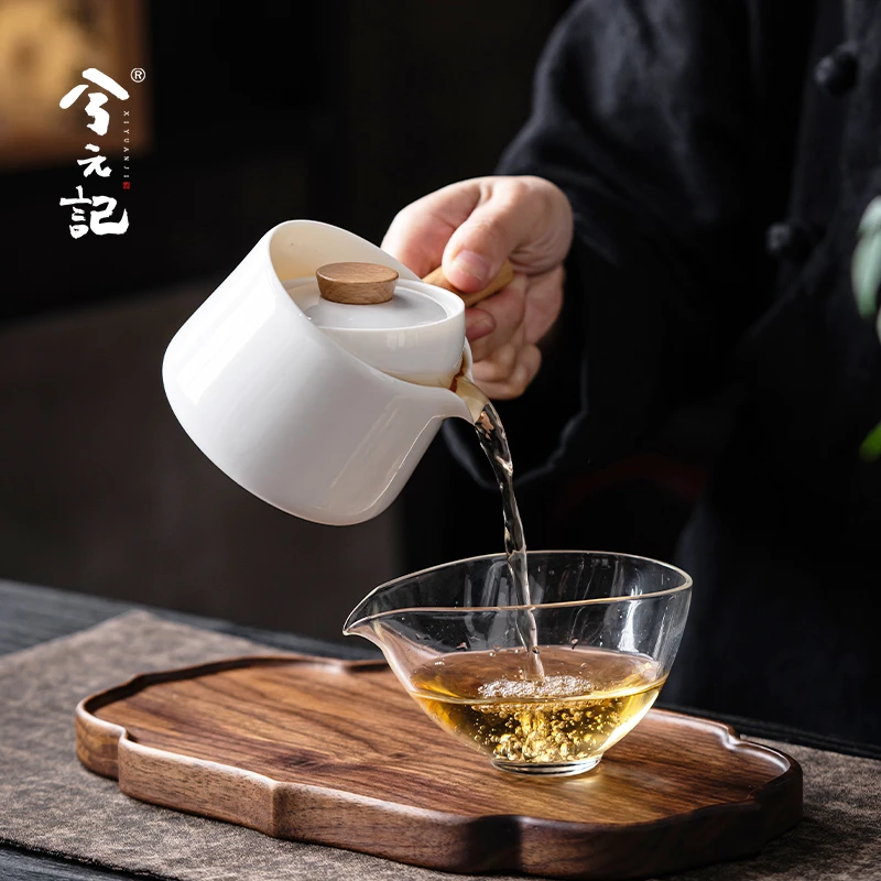 兮元记羊脂玉瓷转转泡旋转自动泡茶壶家用侧把壶陶瓷懒人泡茶神器
