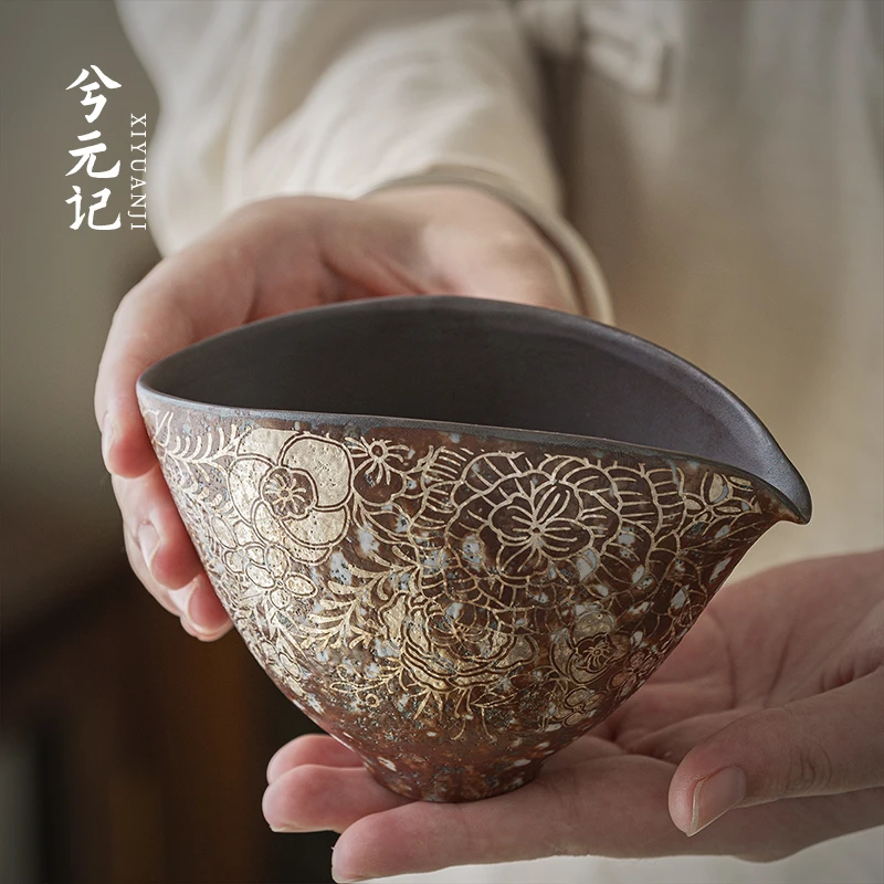 兮元记老岩泥鎏银繁花公道杯单个茶海家用陶瓷公杯分茶器功夫茶具