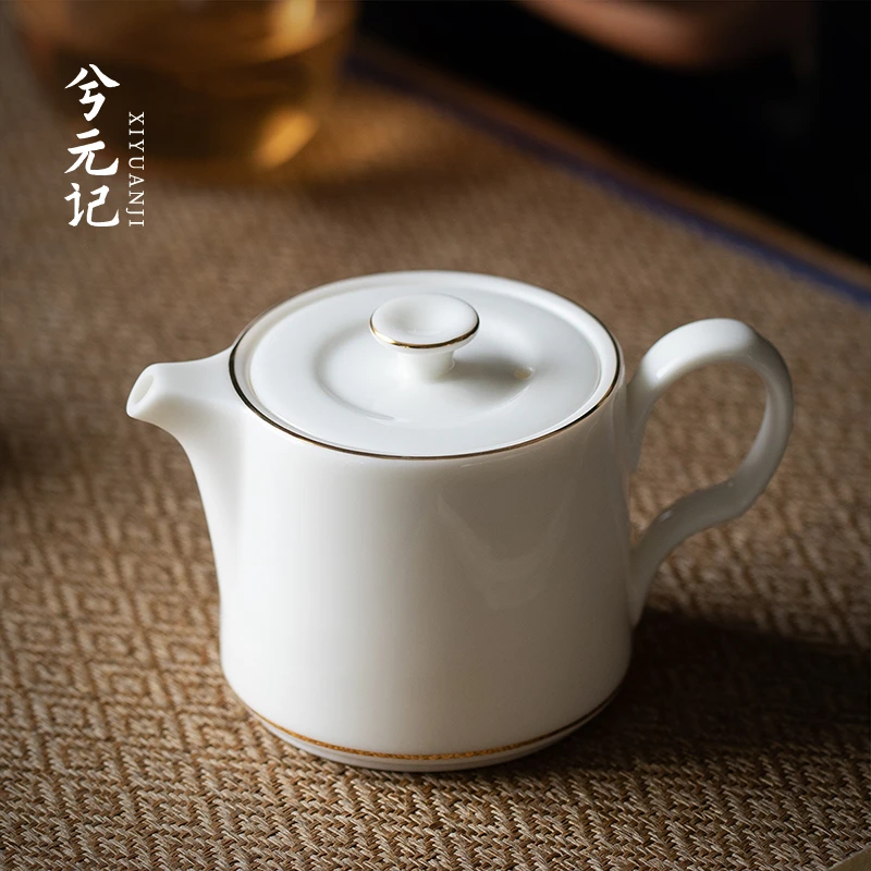 兮元记描金羊脂玉瓷茶壶功夫茶具泡茶家用会客高档单壶2025新款