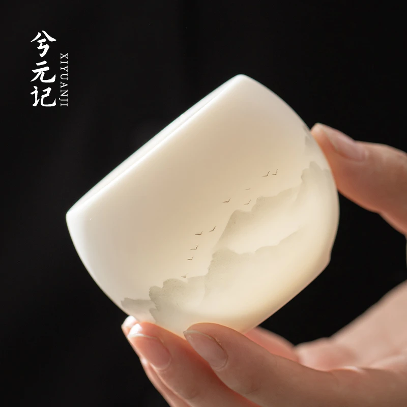 羊脂玉瓷主人杯陶瓷茶杯单个品茗杯德化白瓷功夫单杯个人专用茶碗