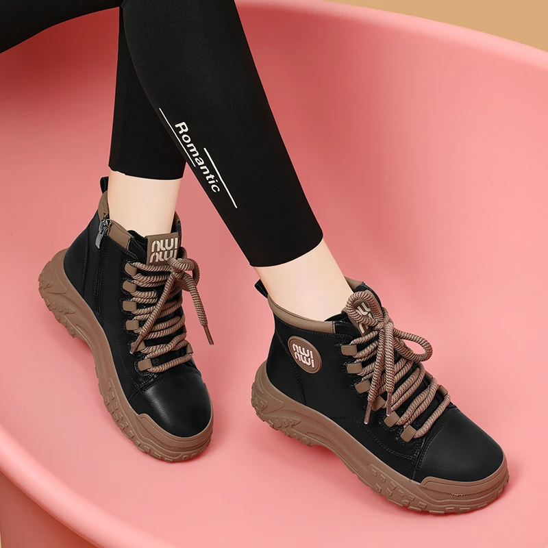 短靴2025秋冬季新款女鞋厚底马丁靴加绒棉鞋高帮休闲鞋软底女靴子