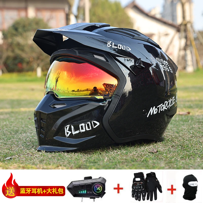 送蓝牙摩托车头盔男女3C认证复古街霸拆卸组合盔全盔半盔机车四季