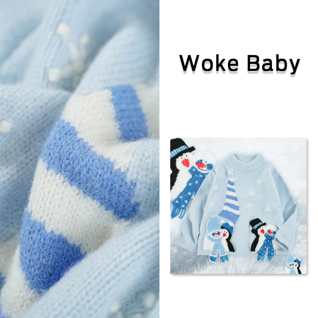 女童加厚毛衣秋冬季雪人渐变中大童汉服打底衫上衣V10302