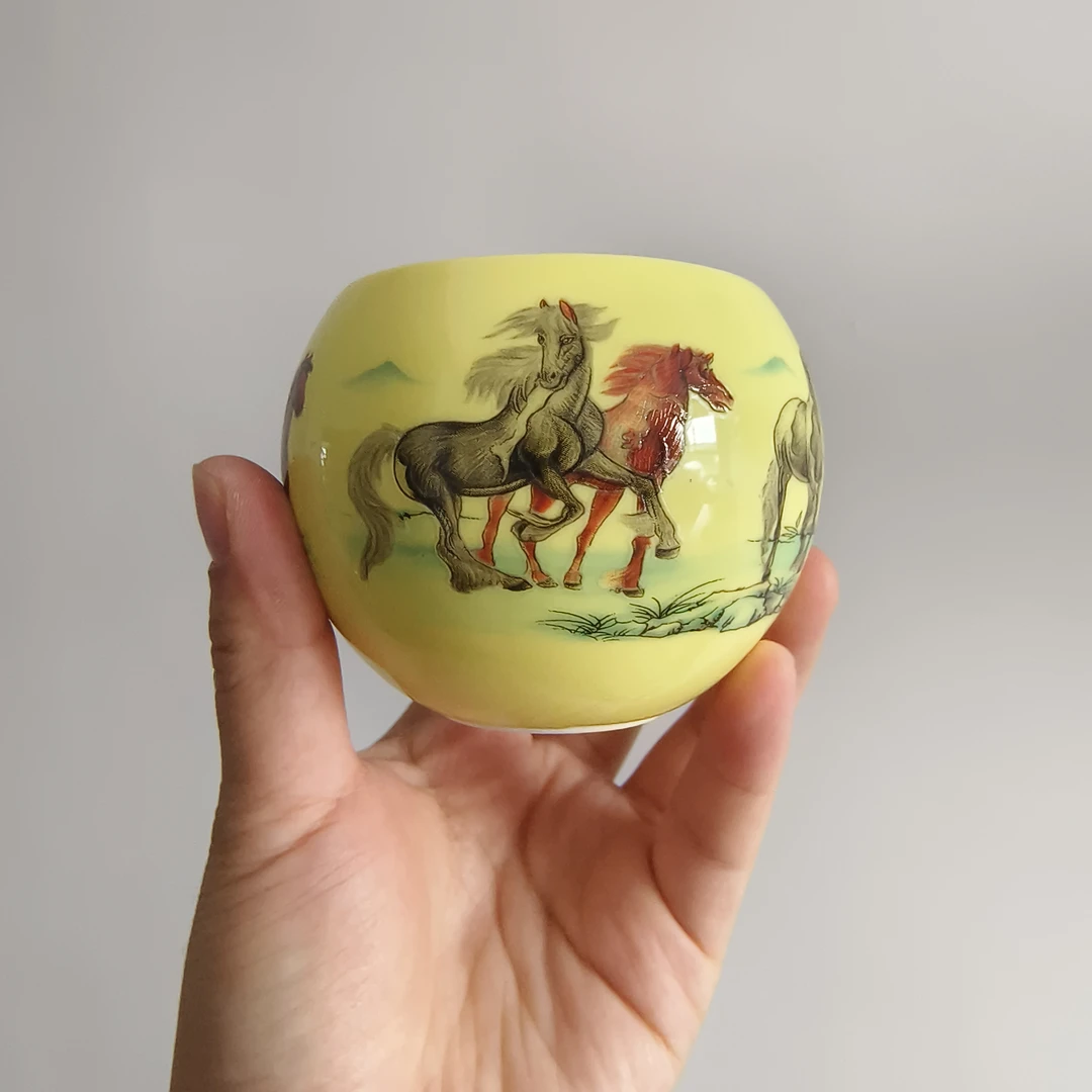 【黄色八骏图龙蛋杯】喝茶喝水品茗杯陶瓷主人杯生肖龙
