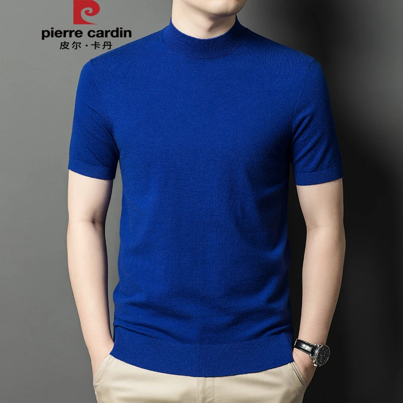 皮尔卡丹短袖羊毛衫秋冬季新款薄款半高领针织打底半袖春秋款毛衣