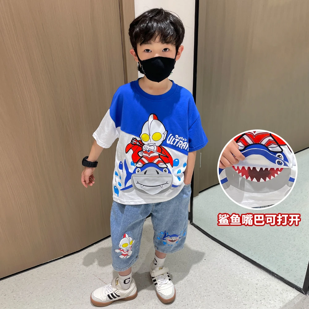 奥特曼套装夏季儿童洋气休闲韩版小童帅气男童卡通夏装短袖衣服