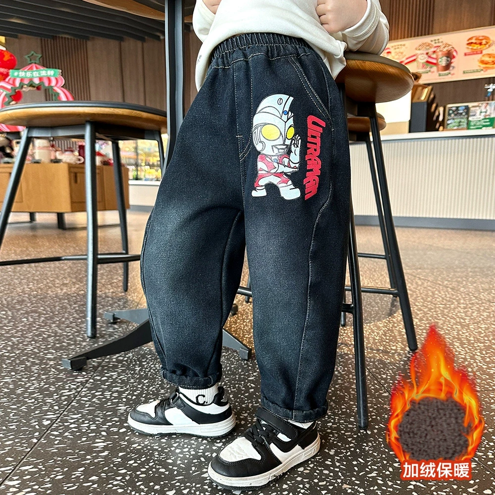 男童加绒牛仔裤2024新款棉裤帅儿童冬季加厚男孩休闲裤一体绒长裤