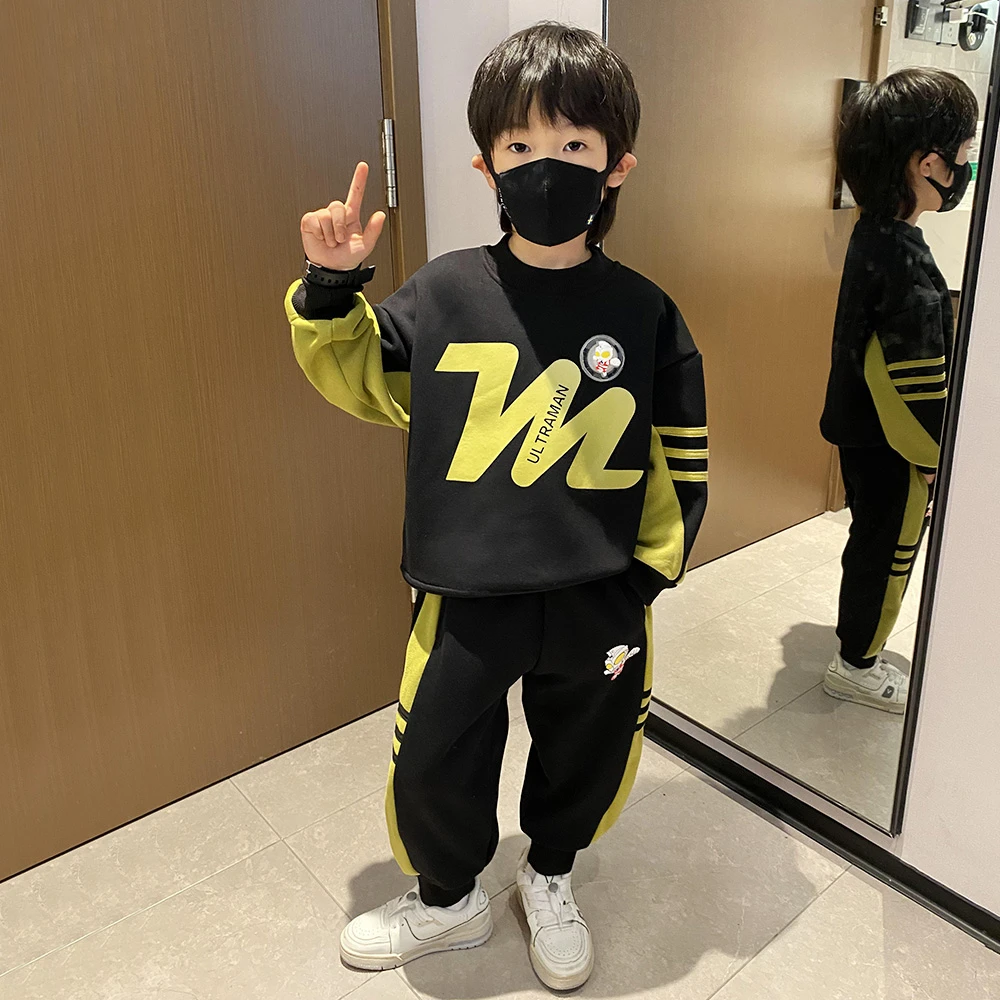 奥特曼衣服儿童秋冬加绒套装洋气运动男童韩版休闲春秋款帅气童装