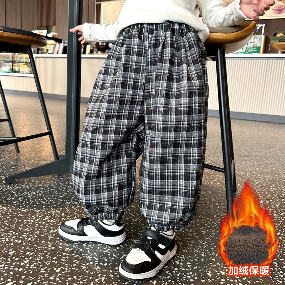 儿童加绒裤子男童秋冬季保暖长裤2024新款小宝宝冬季加厚休闲棉裤