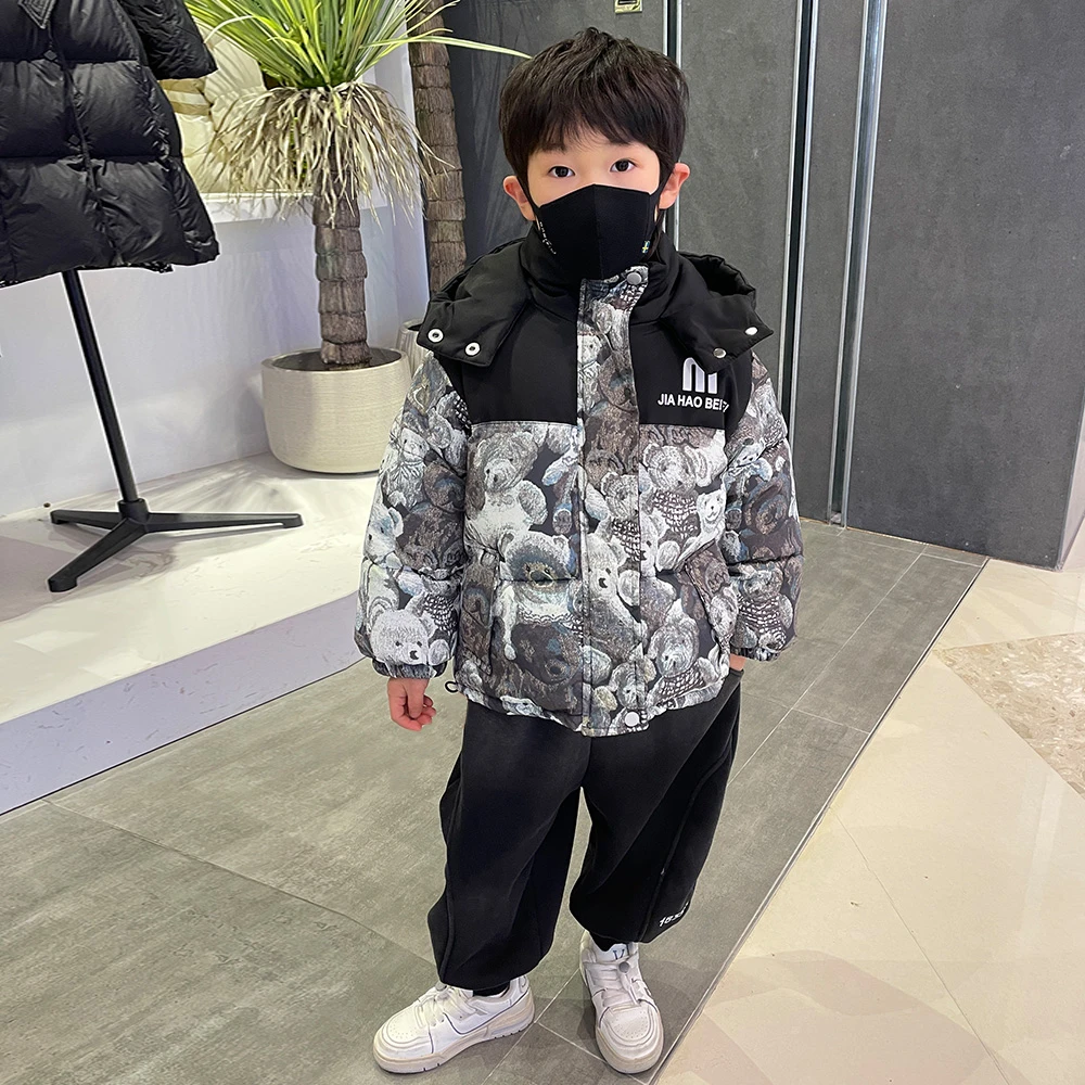 儿童加厚保暖棉衣冬季洋气时尚男童连帽冬装加绒棉服