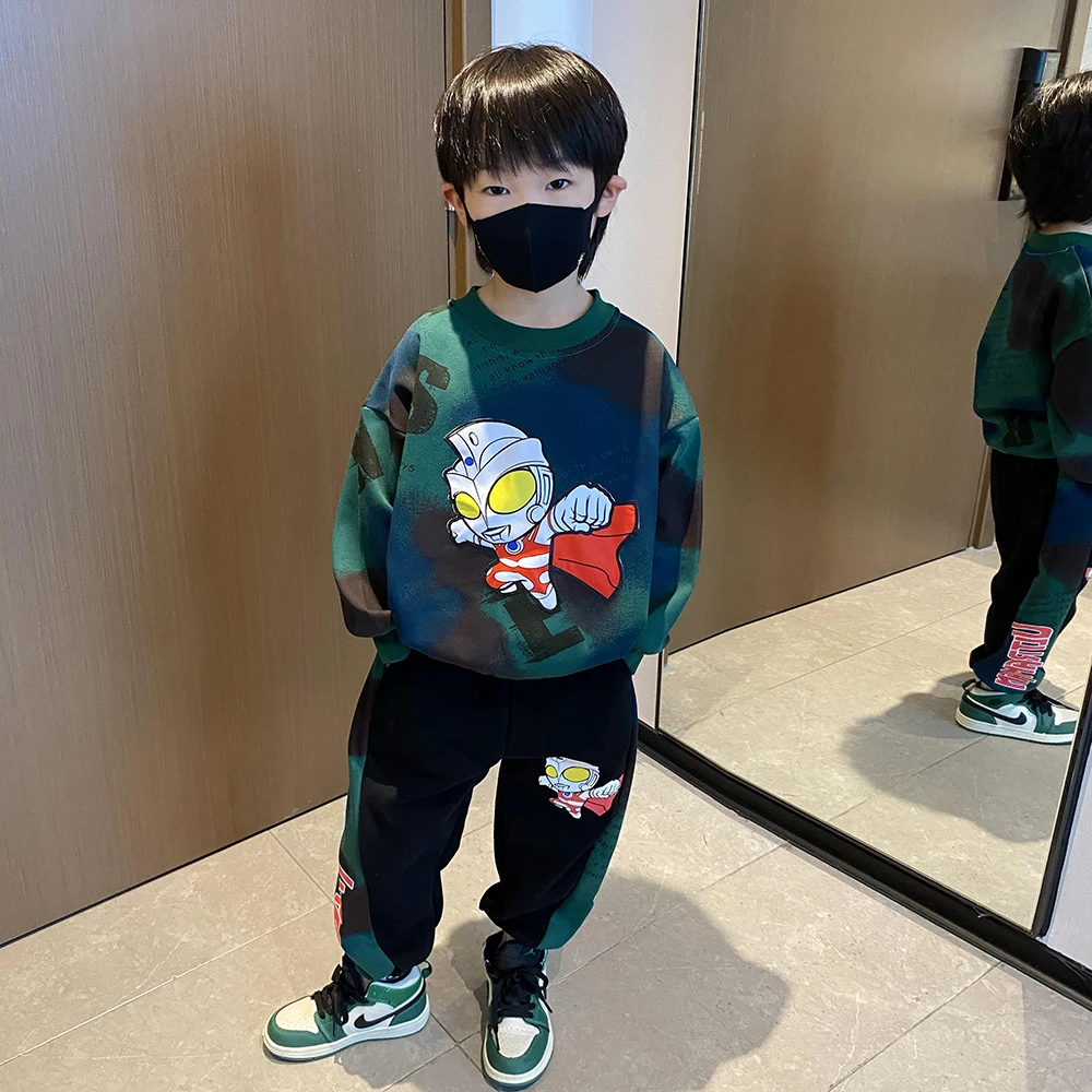 儿童春装套装洋气韩版帅气男童秋冬2025新款时髦奥特曼加绒衣服