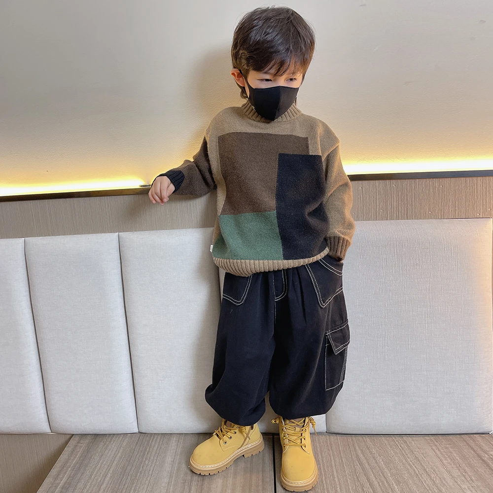 儿童秋季韩版毛衣酷帅男孩休闲时髦秋冬洋气宝宝套头针织毛线衣