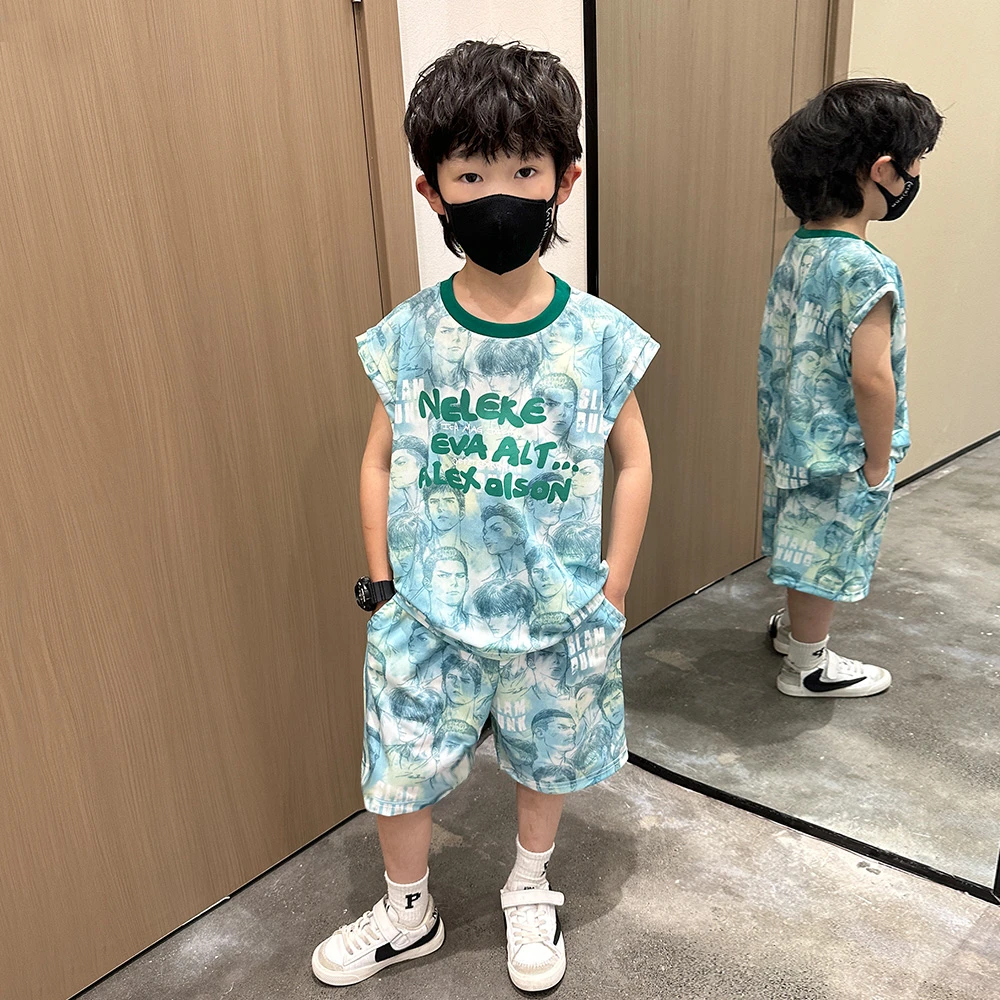 韩系男童夏装背心套装2024新款洋气运动时髦儿童夏季痞帅宝宝衣服