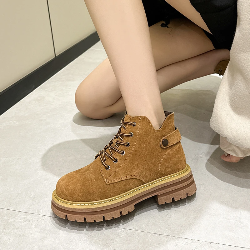 2023马丁靴女夏季新款真皮复古工装西部牛仔靴厚底内增高爆款短靴