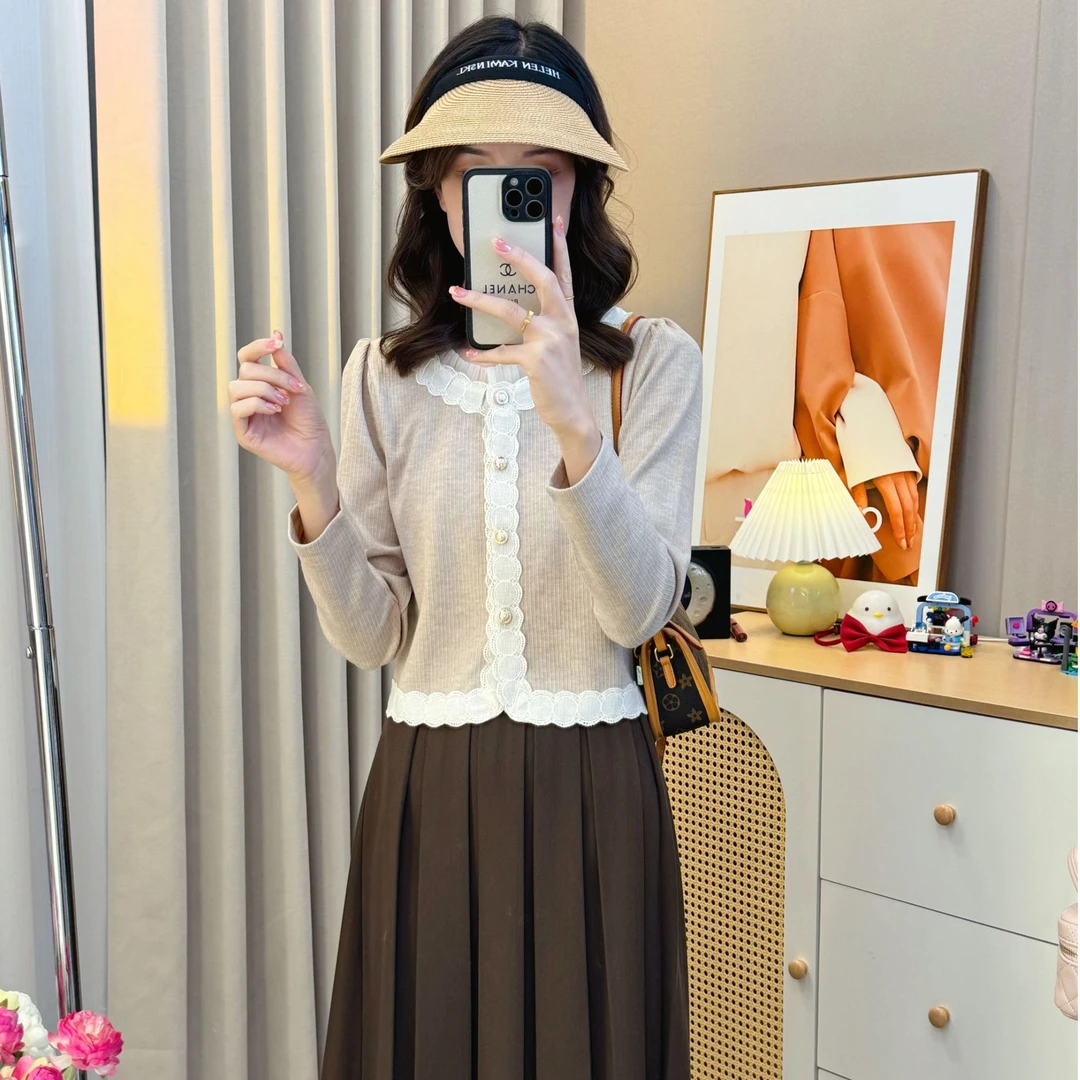 蕾丝花边短款外套秋季2024新款时尚洋气宽松百搭单排扣上衣 5015#