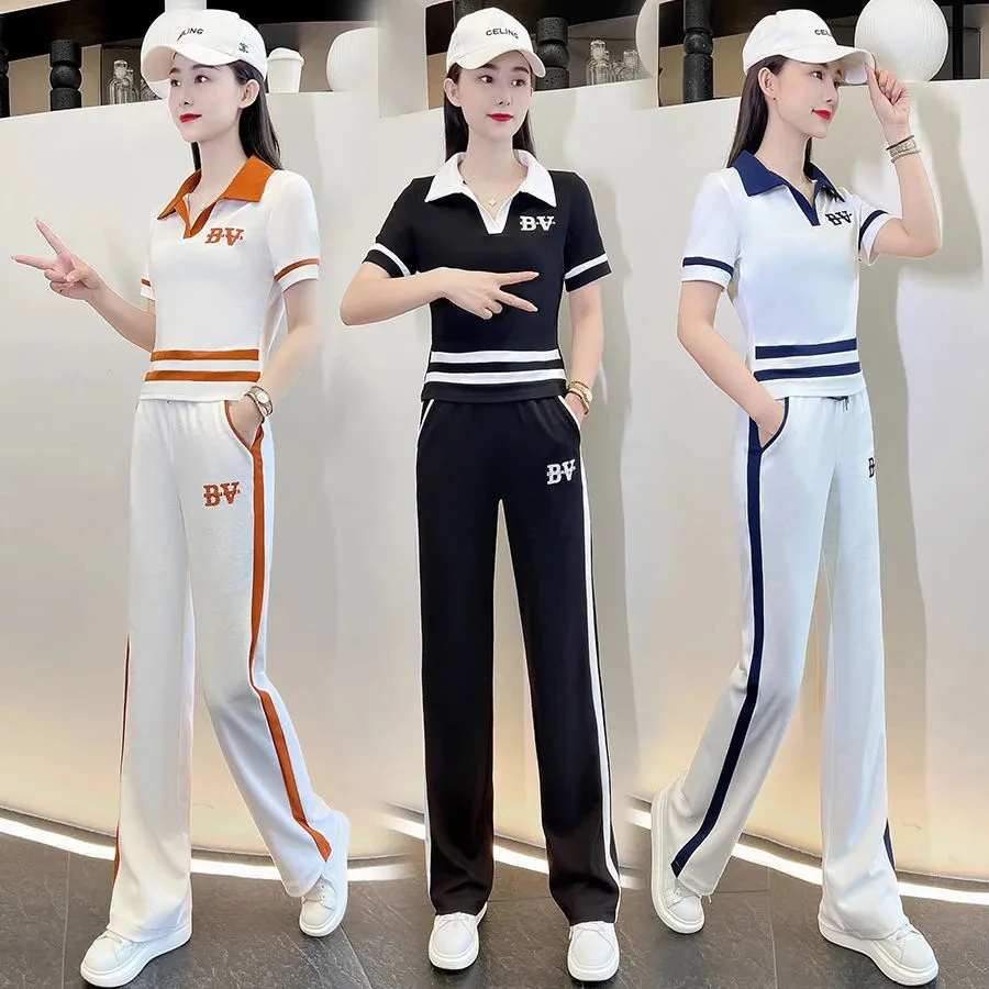 休闲运动套装女夏季2024年新款洋气减龄小个子显瘦阔腿裤两件套潮