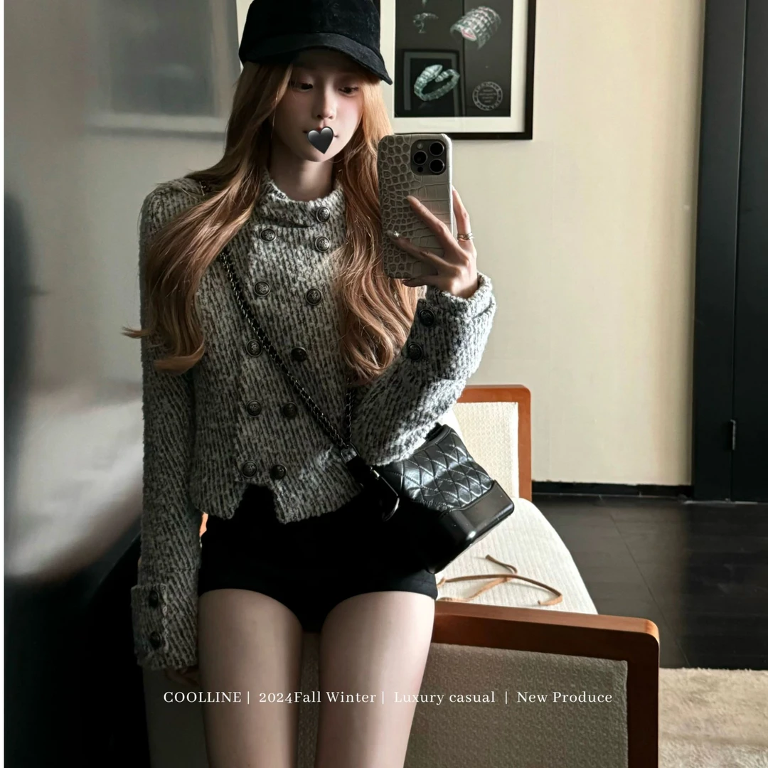 COOLLINE林子熙 凯旋门之约 高级感骑士风双排扣短款羊毛外套