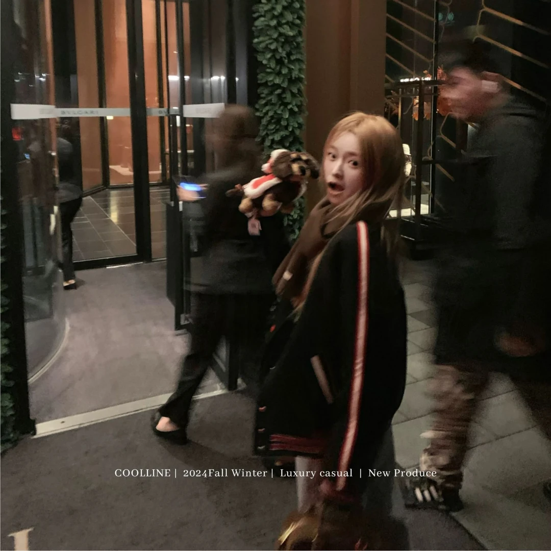 COOLLINE林子熙 查令十字路 菱格夹棉保暖羊毛呢机车棒球服