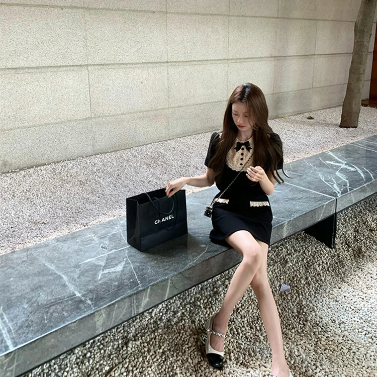 COOLLINE林子熙 miu女孩~ 时尚显瘦百搭设计感甜美气质黑白套装女