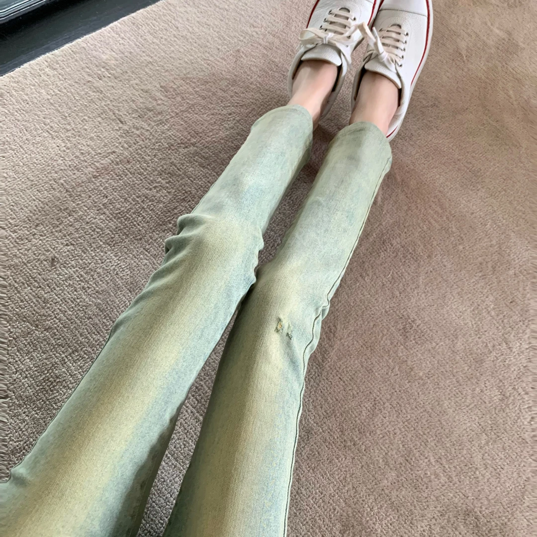 COOLLINE林子熙 马吉拉特调 重工水洗小直筒牛仔裤女秋季百搭长裤