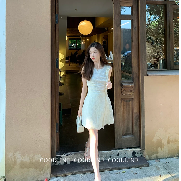 【Q】林子熙 雪姬 显白气质温柔蕾丝连衣裙高级感无袖a字裙