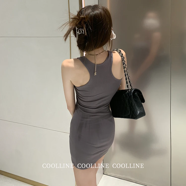 【W】林子熙 高级显白显瘦灰色背心裙女短款性感辣妹连衣裙