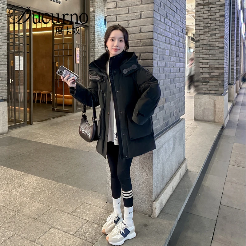 黑色羽绒服女中长款2025年冬季新款韩版宽松小个子加厚白鸭绒外套