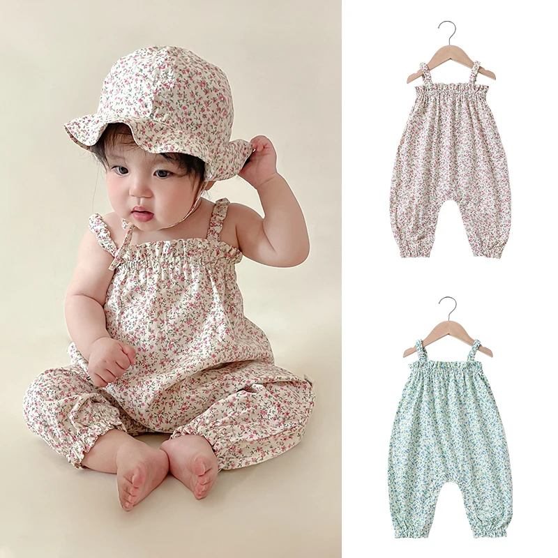宝宝洋气连体衣夏季新款小童花朵吊带碎花裤子婴儿薄款无袖长爬女