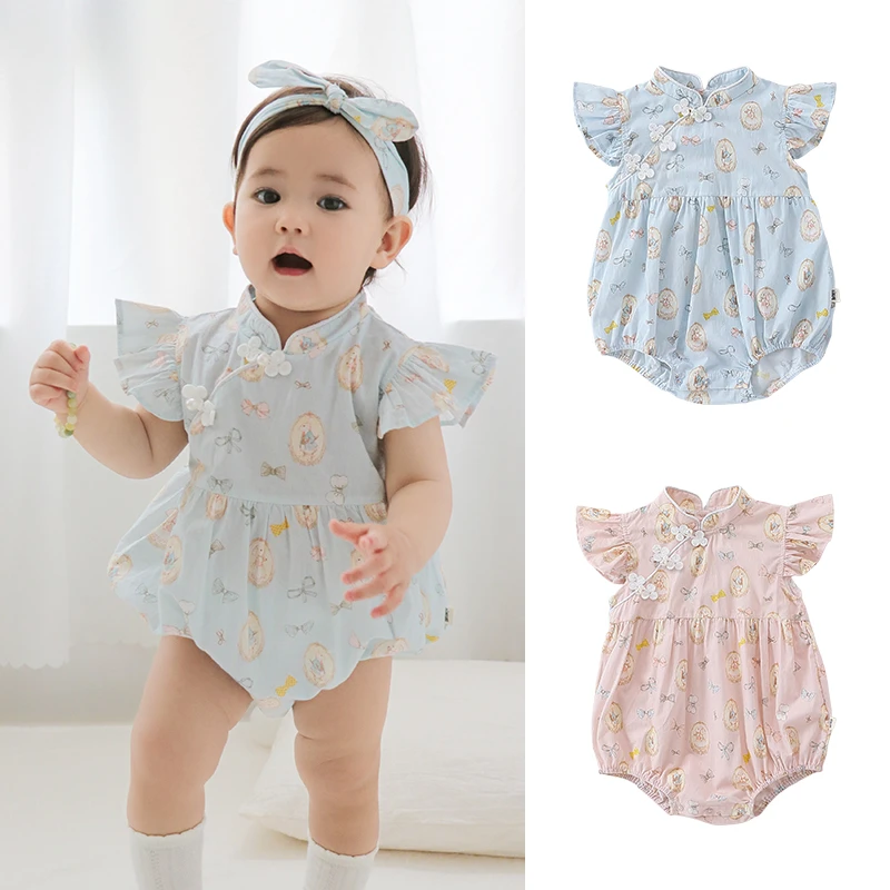 夏季新中式纯棉小公主白日宴周岁礼爬服包屁衣可爱兔子