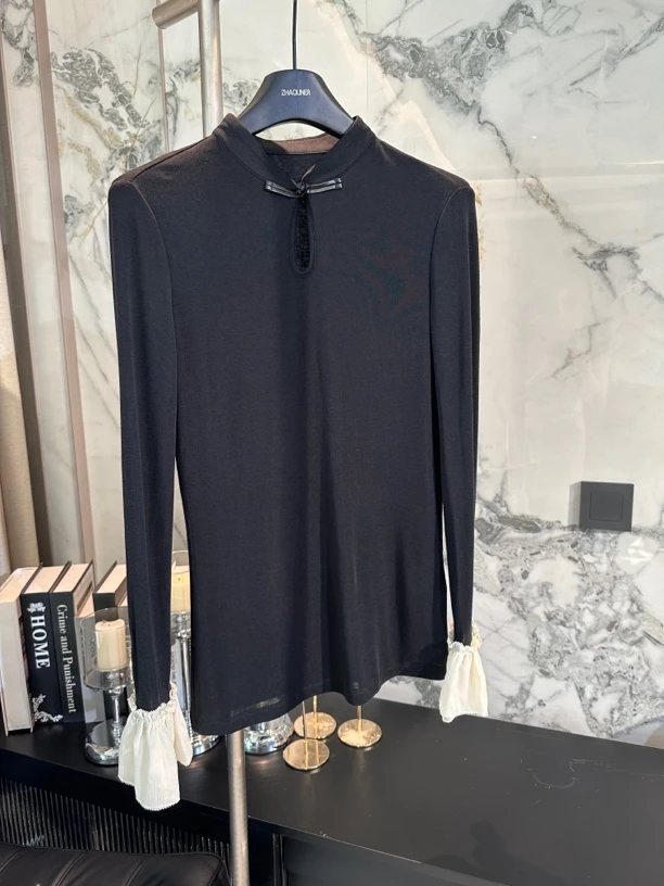 秋冬时尚百搭新中式荷叶袖打底