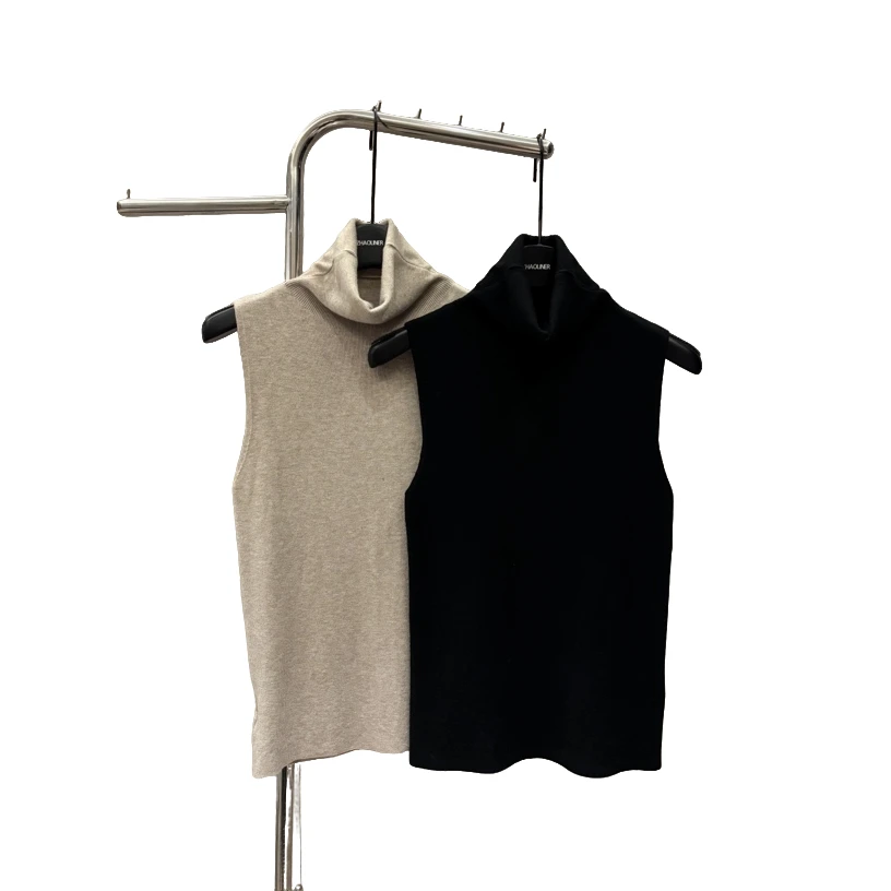 赵灵儿高领无袖背心设计感针织上衣气质百搭背心纯色保暖打底