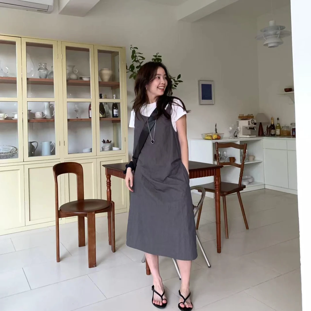 【特】两色连衣裙 纯色韩版简约CQ0002