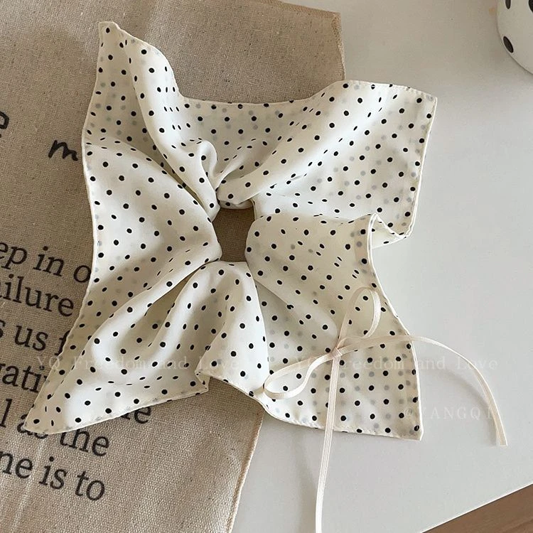 波点蝴蝶结女款法式马尾飘带2024新款高级感方巾发饰