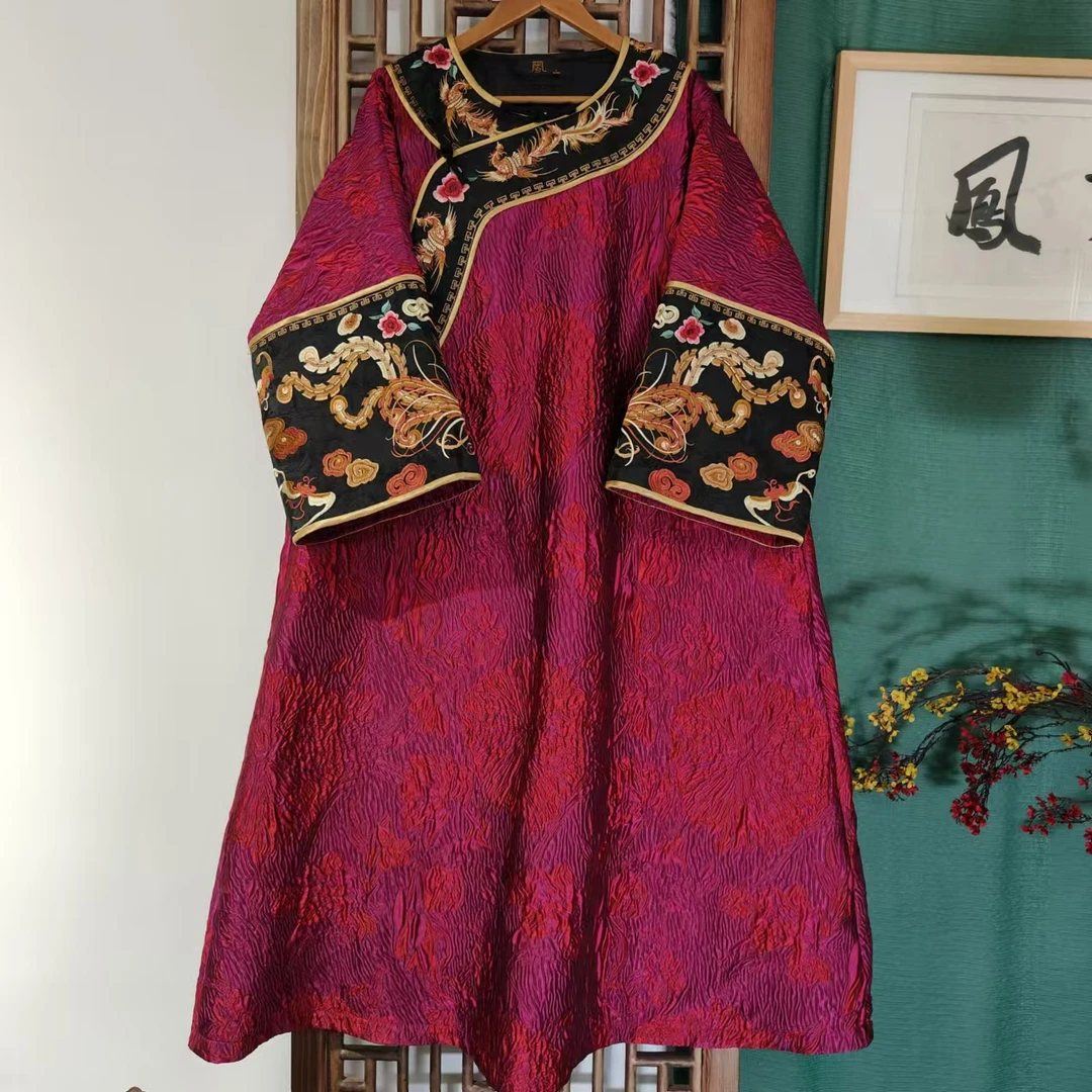 凤徕兮私人定制紫色提花金凤刺绣包边斜襟棉服（LS428）棉