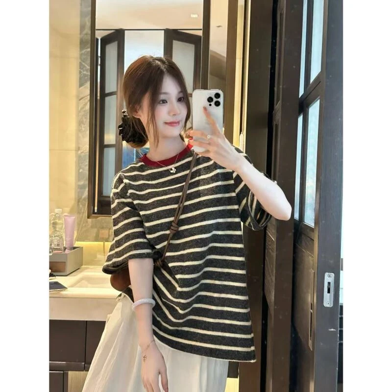 【绒绒条纹】秋冬条纹跳色百搭T恤-CX1030