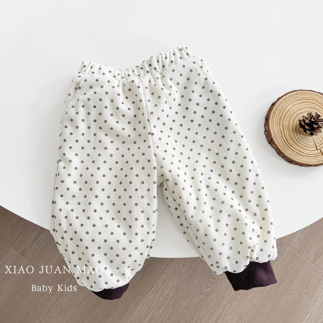 T24D102秋冬新款洋气百搭休闲男宝女宝宽松加绒加厚点子束脚裤