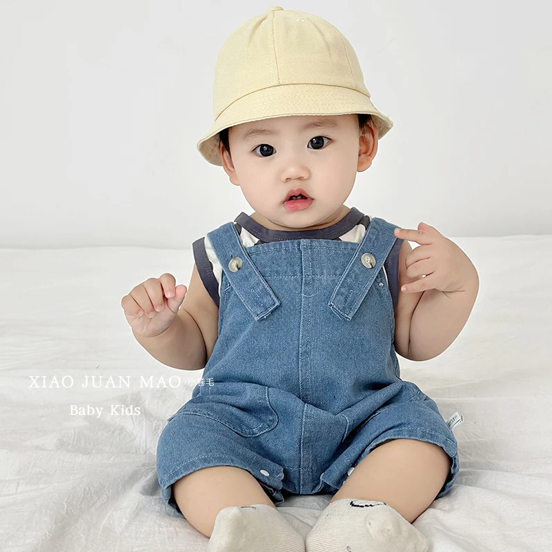 T24X98  儿童夏款牛仔背带裤女童男童婴儿宝宝背带裤薄款休闲可爱