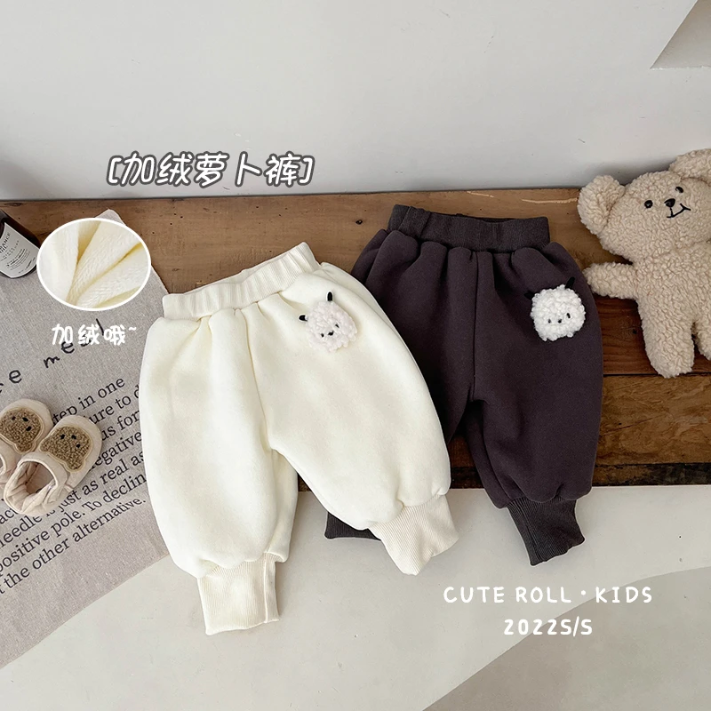 T22D92婴幼儿可爱小羊加绒束脚卫裤宝宝宽松保暖弹力休闲裤潮外穿