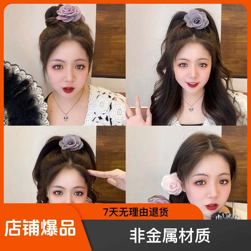 【玫瑰天香】八公分法式玫瑰花刘海小夹子简约气质鲨鱼夹半扎发夹