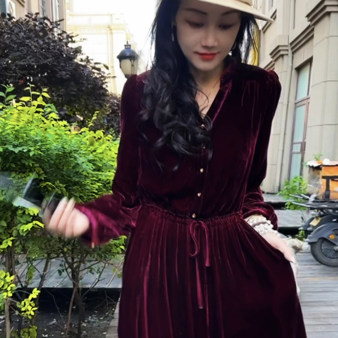 【香姐真丝】原创设计真丝绒连衣裙