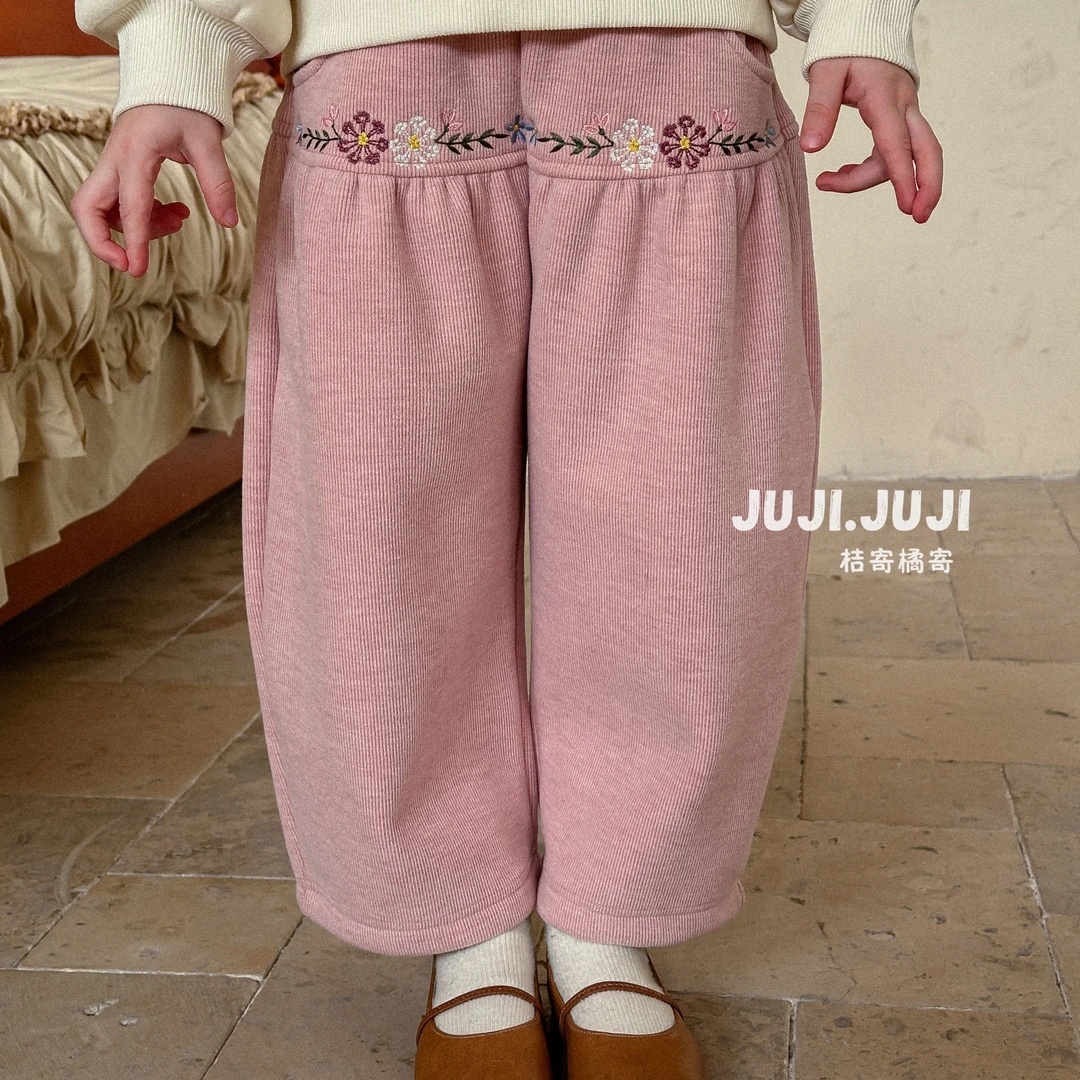 juji•橘寄【暖梨】女童休闲裤D8235儿童洋气针织直筒宽松加绒条纹
