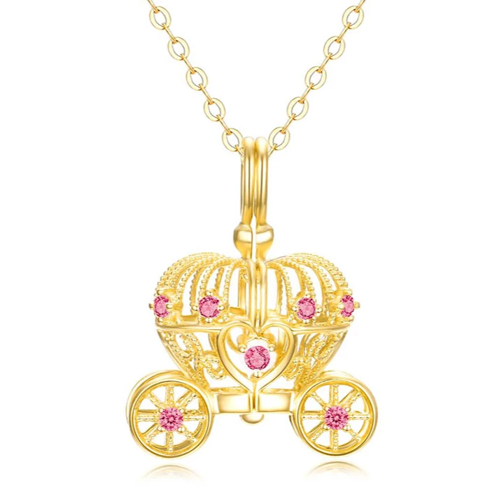 老鳯祥梦幻南瓜马车镂空珍珠项链节日礼物  D09689