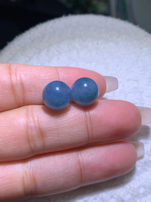 天然缅甸翡翠A货蓝莓紫圆珠一对