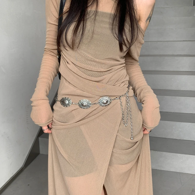 银色腰链小众设计感潮流时尚复古型腰链女搭配连衣群饰链休闲简约