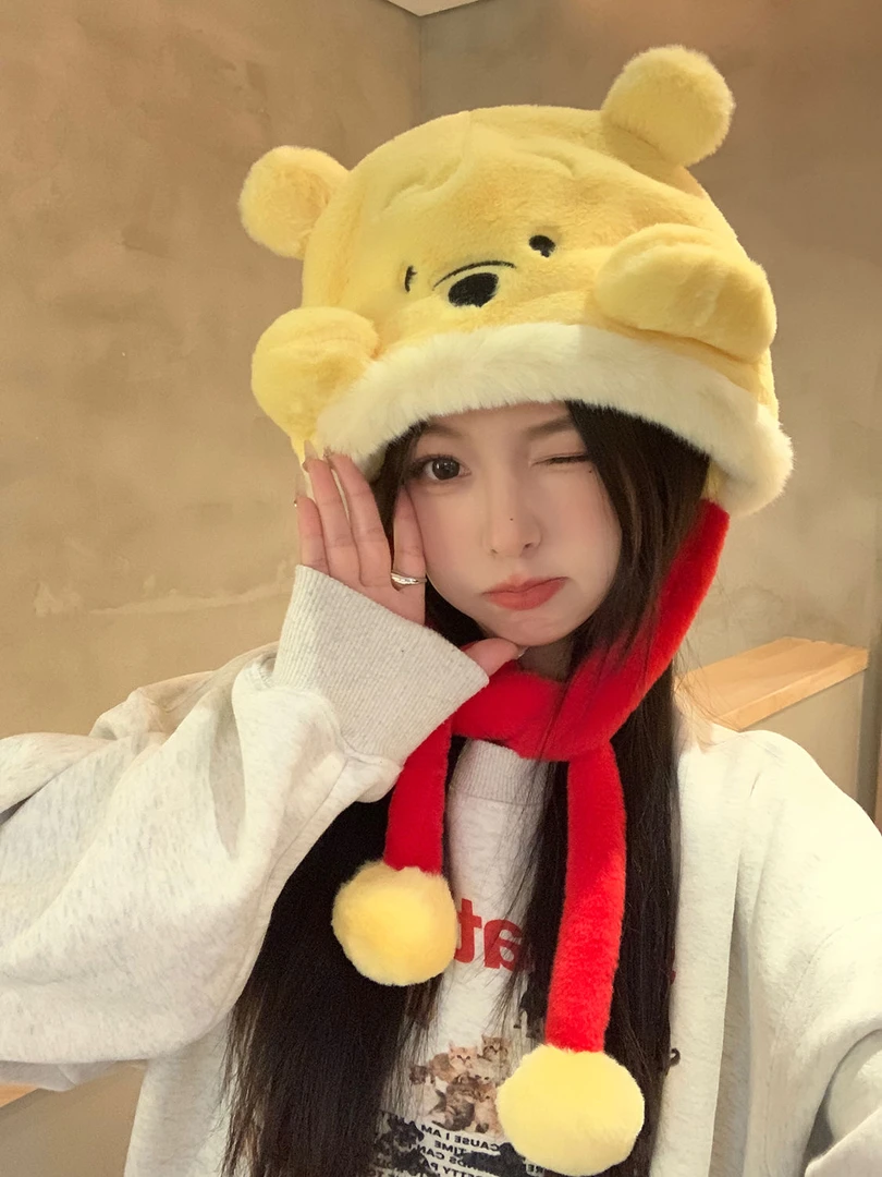 DS尼同款米奇米妮毛绒帽子送女生卡通可爱冬季加绒防寒保暖护耳帽