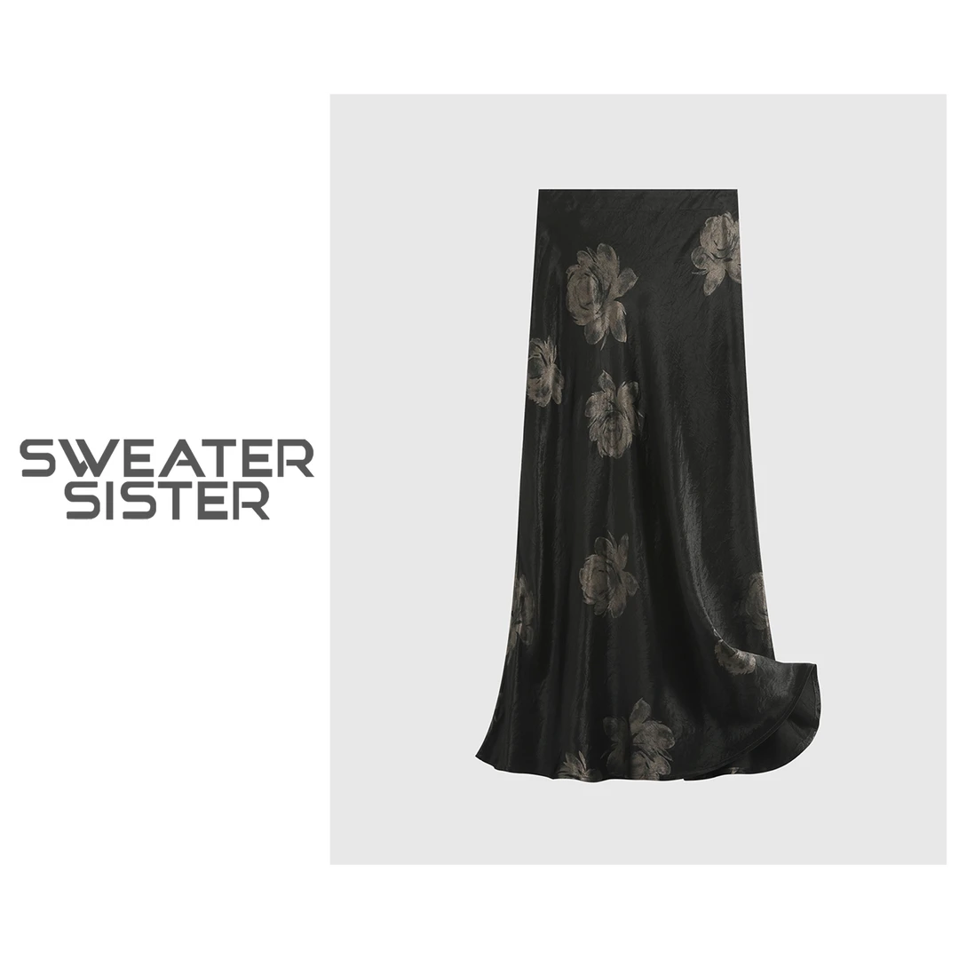 毛衣姐姐新款高腰显瘦轻奢时尚印花半身裙女687-7896