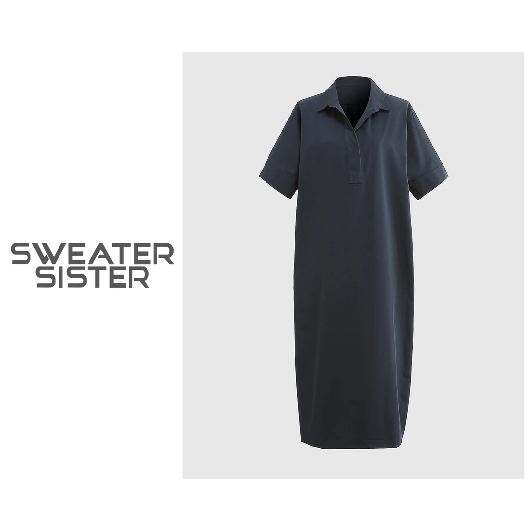毛衣姐姐中长款polo领通勤显瘦短袖夏季连衣裙女515-01625